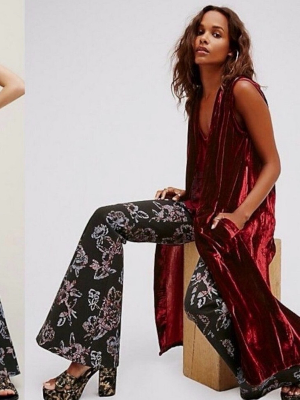 Free People Black Floral Boot-Cut Pants